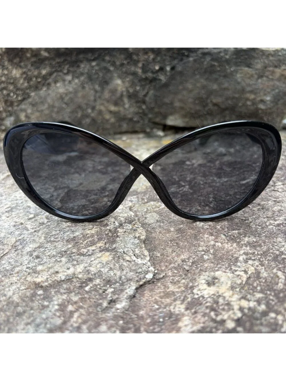 Crossover Bridge Infinity Sunglasses Glossy Black Oversized Butterfly Cat Eye